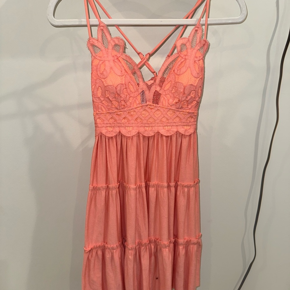 Zenana Outfitters Coral Crochet Lace Cami Dress